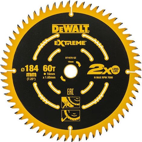 DeWALT - Hoja de sierra 184x16 mm, 60 dientes DT1670 (1/3)