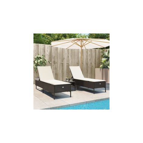 Chaises longues avec coussins lot de 2 marron résine tressée (1/5)