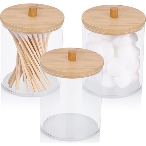 Lot de 3 Supports en Acrylique avec couvercles en Bambou pour Salle de Bain (1/5)