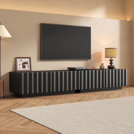 Meuble TV moderne 200x40x35 cm - Avec 4 tiroirs - Large plateau - MDF + panneaux de particules - Noir (1/5)