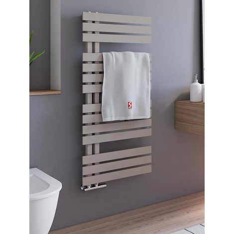 Schulte Badheizkörper Breda, flacher Designheizkörper mit seitlich versetztem Mittelanschluss, Stahl pulverbeschichtet in Café Braun, 106 x 50 cm (1/5)