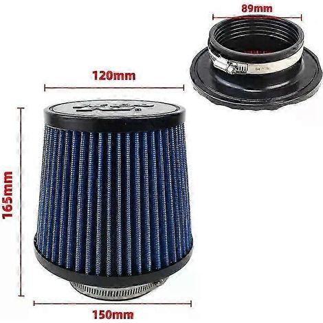 Filtre à air d'admission universel à haut débit, tête champignon, pour voiture, 102 mm, 89 mm, 76 mm, 3, 3,5, 4 pouces, conique, pour KN 14084-2 (court, bleu, 89 mm) (1/5)