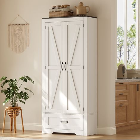 MODFU – Armario de almacenamiento 80x35x183 cm de MDF con 2 puertas, cajón, estantes regulables y antivuelco – Blanco (1/5)