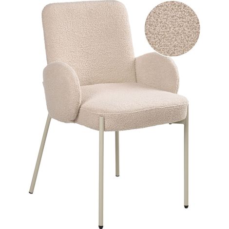 Sedia da pranzo Boucle imbottita con design retrò e base con gambe in ferro beige chiaro Magee