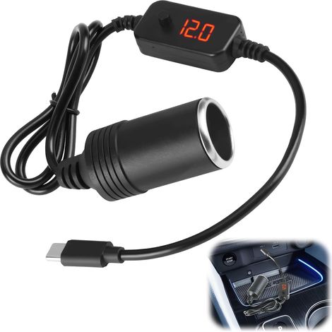 Cavo adattatore da USB-C ad accendisigari, presa per auto USB-C da 12 V con chip PD, spina accendisigari portatile per dashcam, GPS, illuminazione interna a LED, accessori per auto (1/5)