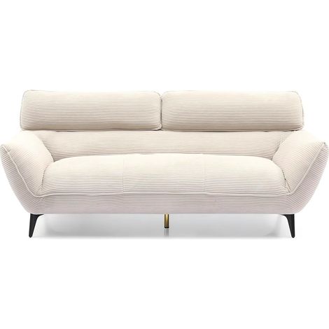 Canapé droit 3 places avec dossier réglable – Velours côtelé crème – Longueur 198 cm – Confort optimal pour salon moderne