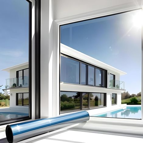 Lámina autoadhesiva con efecto espejo para ventanas [40x500 cm] - Lámina para ventanas con protección UV e infrarroja para mayor privacidad - Lámina de protección térmica para claraboyas - Lámina con  (1/4)