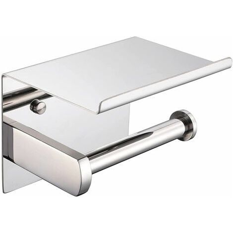 Portarrollos de papel higiénico de pared de acero inoxidable con estante para baño y cocina, cromado (1/5)