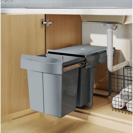 Cubo de basura extraíble 40 L doble gris OKMYHOME (1/5)