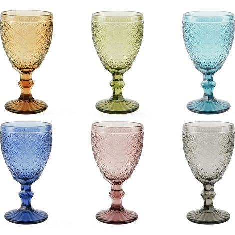 Lot de 6 verres à pied, en verre coloré en pâte, capacité 350 ml, fait à la main (1/2)