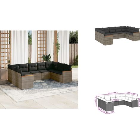 9-tlg. Garten-Sofagarnitur mit Kissen Grau Poly Rattan - Gartenmöbel - Outdoor Möbel - Rattan Sofa - Lounge Set - Esszimmergarnitur (1/3)