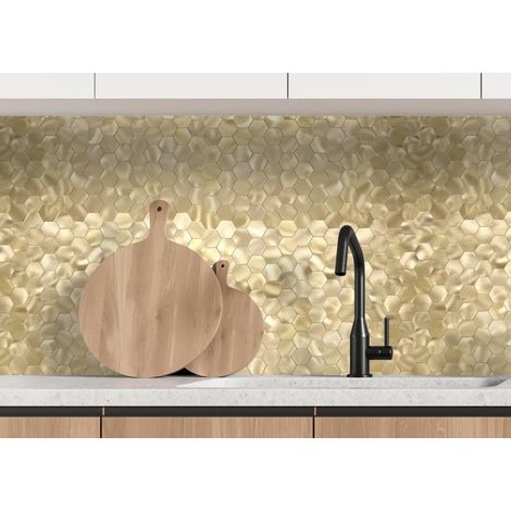 Lot de 12 Crédences Adhésives Rigides Mosaïque Dorée 31,2 x 30,5 cm - 1,14 m² - Livraison gratuite (1/5)