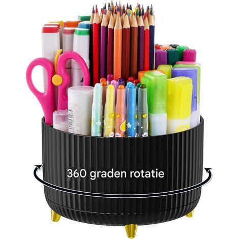 rack de rangement de bureau-360Porte-stylo rotatif-Accessoires de bureau-5Une partition -noir (1/5)