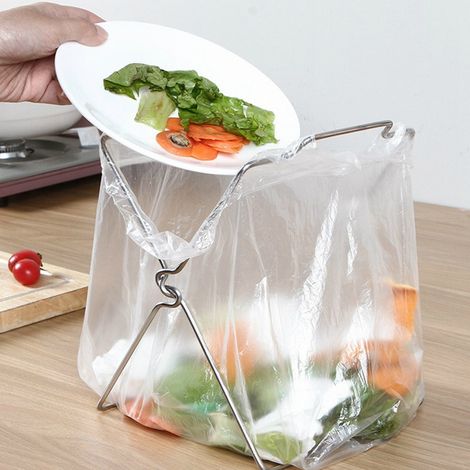 Support pliable en acier inoxydable pour sacs poubelle, porte-sacs poubelle, ustensiles de cuisine (1/5)