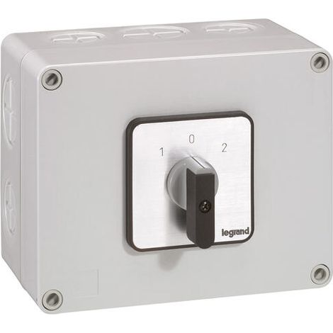 Commutateur à cames inverseur avec position arrêt 45° PR40 - 2P - 4 contacts - boîtier 135x70mm - LEGRAND