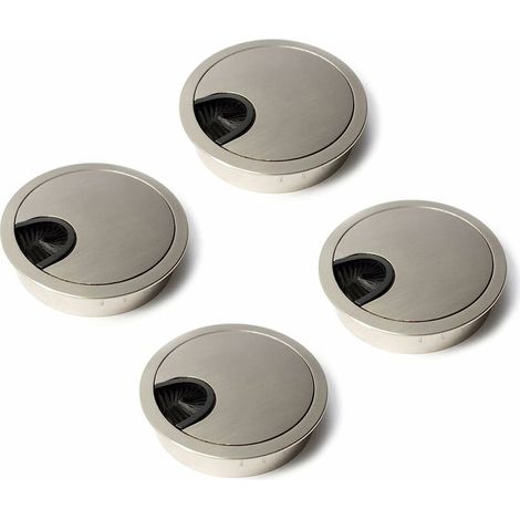 Couvercle Passe Câbles Fil Rond Ø60mm pour Encastrer sur Table de Bureau Organisateur de Cables pour Meuble Argent Métal Brossé Passage de Câble Cache-Câble Lot de 4, (1/5)