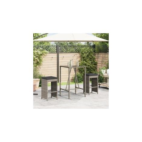 Tabourets de bar jardin coussins lot de 2 gris résine tressée (1/5)