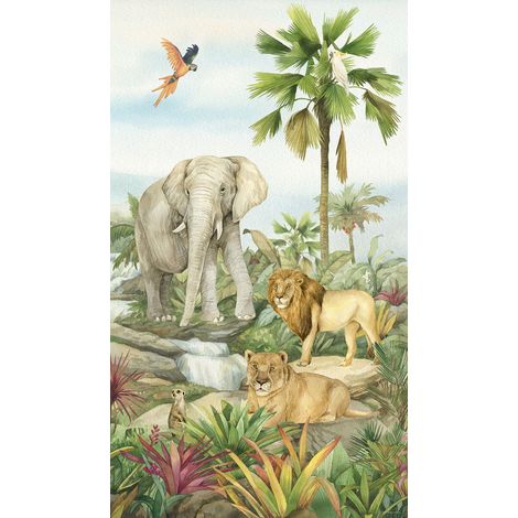 papier peint panoramique animaux de la jungle vert  - Sanders & Sanders (1/4)