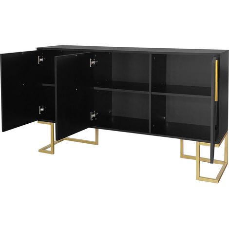 Buffet moderne 3 portes avec étagères réglables et poignées métalliques, noir (1/5)
