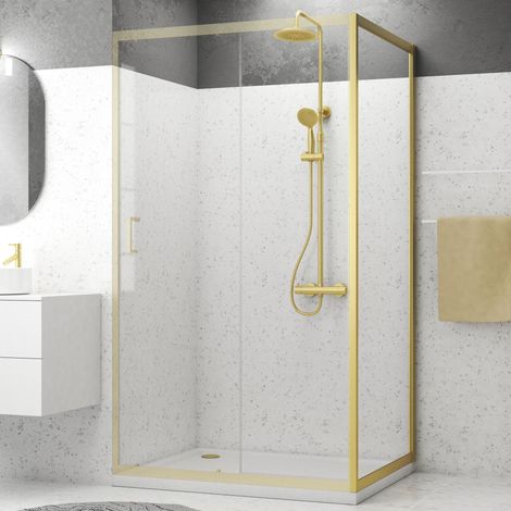 Mampara Lateral Fija 80x200cm Perfiles Oro Cepillado Cristal Templado 6mm (1/5)