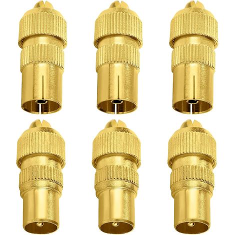 6 Pièces Connecteurs Coaxiaux en Métal pour Antenne TV, Connecteur D'antenne TV 3 Mâle et 3 Femelle, Adaptateur D'antenne TV Coaxial pour Câble RF, Plaqué Or (1/5)
