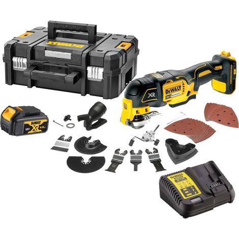 Dewalt – Outil multifonction sans fil 18V DCS355M1QW – Moteur Brushless – 1 batterie 4.0Ah – 32 accessoires – Pour bois dur et métal