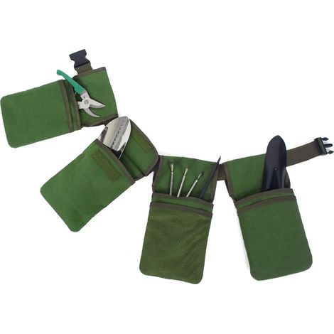 Sac à ceinture de jardinage 4 poches, 29x15cm vert, organisateur d'outils détachable, étanche, pochette multifonction pour bricolage et extérieur (1/5)