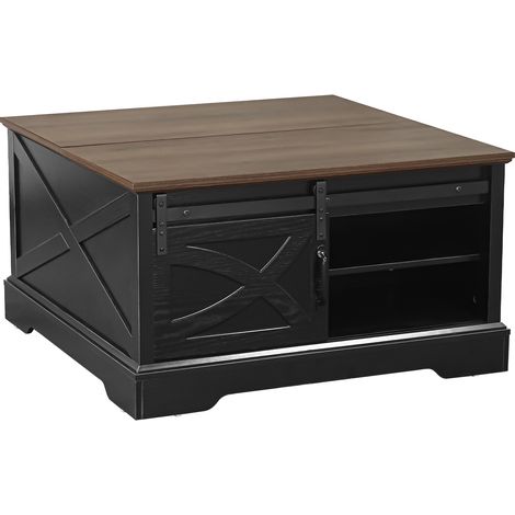 Parrot Uncle Couchtisch mit Stauraum und aufklappbarer Tischplatte, Wohnzimmertisch aus Holz und Metall mit Schiebetür im Industrial Design, Schwarz Walnussoptik (1/5)