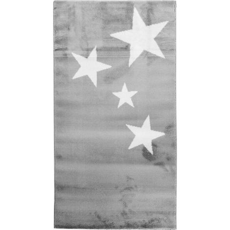 STARS - Tapis toucher laineux motifs étoiles gris clair 80x150 (1/4)