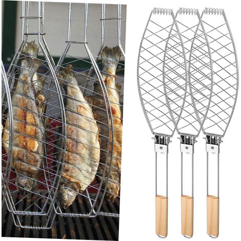 3 paniers à grillades pour poisson, en acier inoxydable, pour la cuisson en extérieur, pour légumes et crevettes, indispensables pour le barbecue (1/5)