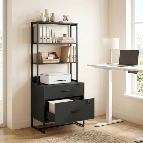 Classeur à tiroirs, armoire de rangement verrouillable avec étagère pour formats A4, Lettre et Légal, noir (1/5)