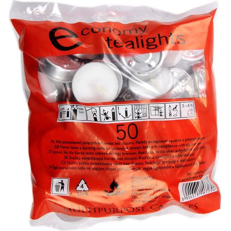 Candele tealight bianche senza profumo Admit, confezione da 50 (1/2)