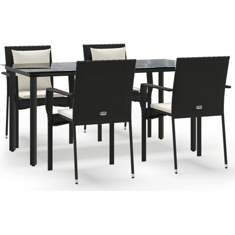 Ensemble à manger de jardin coussins 5pcs Mobilier de jardin Noir Résine tressée (1/5)