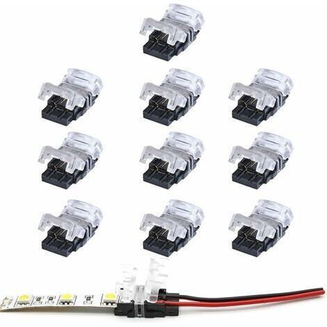 Connecteur bande led 2 broches,Lot de 10 Connecteurs de Ruban LED à 2 Broches pour Bande LED SMD 5050/3528 Couleur Unique Imperméable et Non-Imperméable de 10mm (1/5)