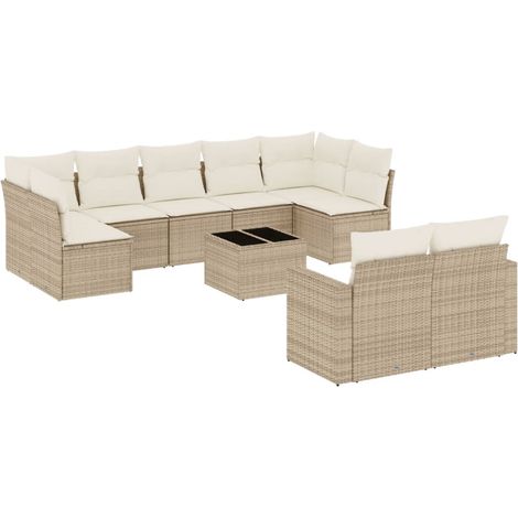 Maison Exclusive - Salon de jardin avec coussins 10 pcs beige résine tressée (1/3)