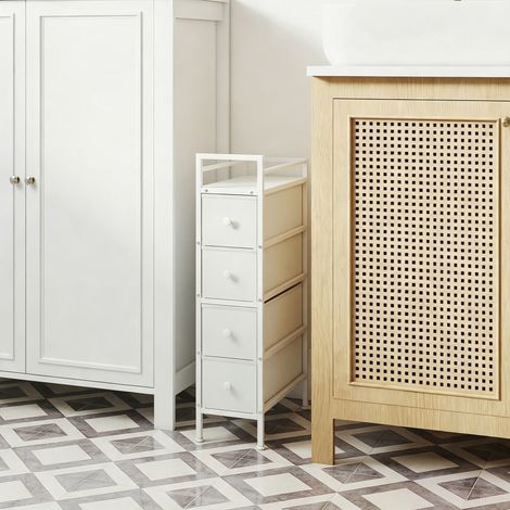 Commode 4 Tiroirs Pliables en Tissu, Meuble de Rangement Étroit, Style Moderne, Cadre en Acier, 20 x 43 x 81,5 cm Blanc (1/5)