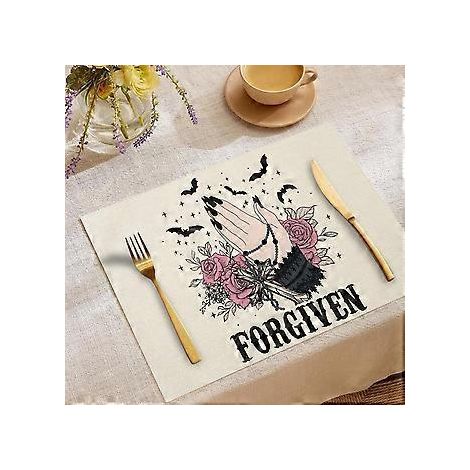 Halloween-Tischsets aus Leinen, Serie „Süßes oder Saures“, Kombinations-Tischsets, Restaurant-Festtagsdekoration, Geschirr-Isolierunterlagen (YMCD-16)