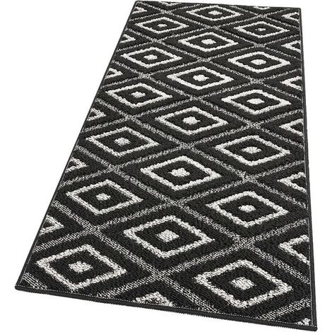 Tapis de Cuisine Doux Bordé Moderne Coureur Antidérapant Losanges 3D Noir - 50X190 Cm (1/4)