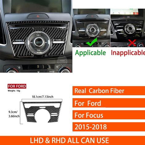 -8 Convient pour Ford Focus SE RS ST Ecoboost 2015-2018. Autocollants décoratifs en véritable fibre de carbone pour autoradio central, lecteur CD et panneau de porte. (1/4)