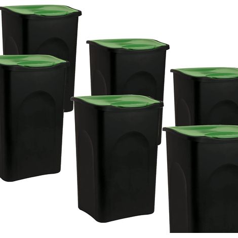 Pattumiera contenitori set 6 bidoni con coperchio verde per Raccolta Differenziata pub bar ristoranti casa giardino 50 litri