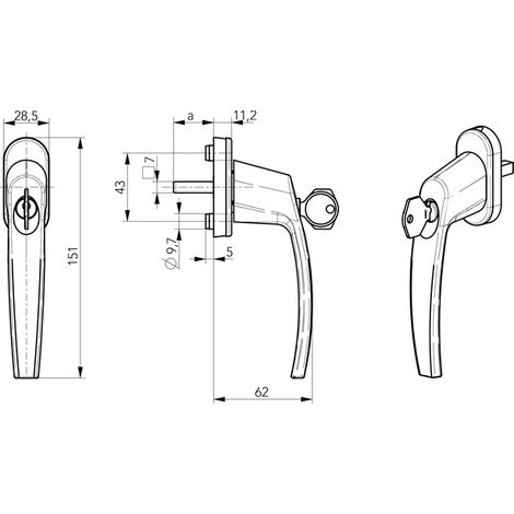 Poignée de fenêtre à clé victory - Finition : Blanc RAL9016 - Carré (mm) : 7x40 - - KINTECH