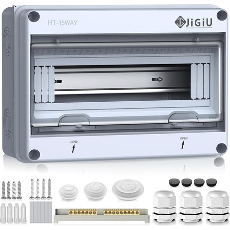 Boîte de Distribution 15 Modules Extérieur IP65 ABS Résistant Coffret Electrique Couvercle PC Transparent, Accessoires Complets, Installation Simple, pour Garage, Jardin, Sous-sol (1/5)