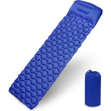 Aufblasbare Campingmatratze mit Kissen, wasserdichte Isomatte zum Wandern, 193x57x6 cm, Blau