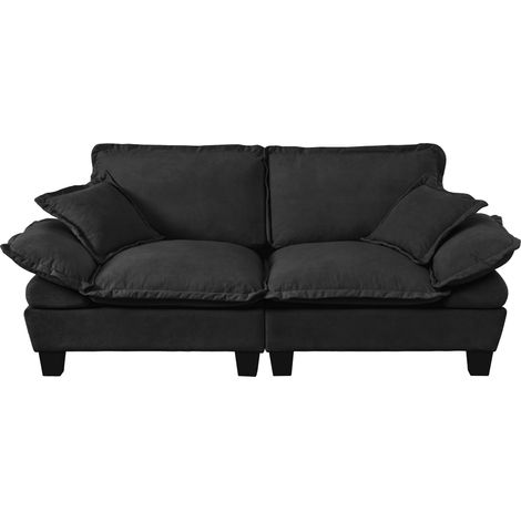 Segelboot-Sofa aus Chenille, 2-Sitzer Modul-Loveseat mit gebogenen Armlehnen, komfortorientierte Couch für kleine Räume & Apartments, , Schwarz