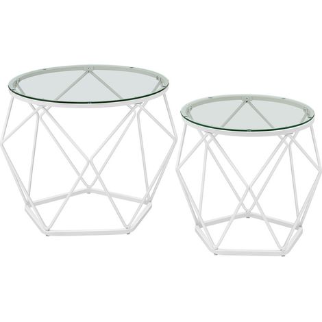 VASAGLE Table Basse Ronde, Lot de 2, Table d’Appoint, Bout de Canapé, Style Moderne, Plateau Amovible, Cadre en Acier, pour Salon, Gris Ardoise et Blanc Nuage (1/5)