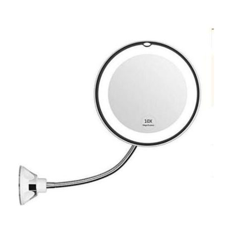 Flexible magnifying mirror with LED light, 10x magnification, strong suction cup, vanity mirror lighting, makeup mirror (1/4)