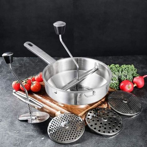 Moulin À Pommes De Terre Rotatif Et Purée en Acier Inoxydable avec 3 Disques De Broyage Perforés, Idéal pour Faire De La Étiquette (1/4)