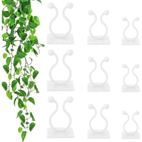 CCYKXA 60 Pcs Climbing Plant Support Clips Hook Wall Mount Self-Adhesive Support for Climbing Plants Home Decoration, 3 Sizes (White) (1/5)