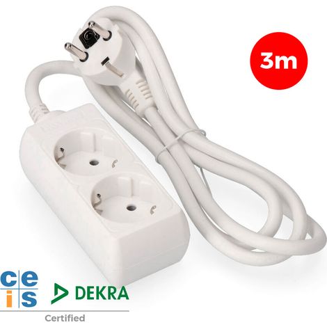 Base múltiple, 2 tomas schuko 2p+t, 3 m de cable h05vv-f 3g1,5 mm² 16a 250v 3680 w, blanca (1/5)
