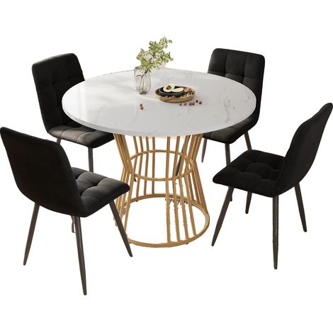 Table à manger, design moderne, motif en marbre, Blanc - MDF (1/2)